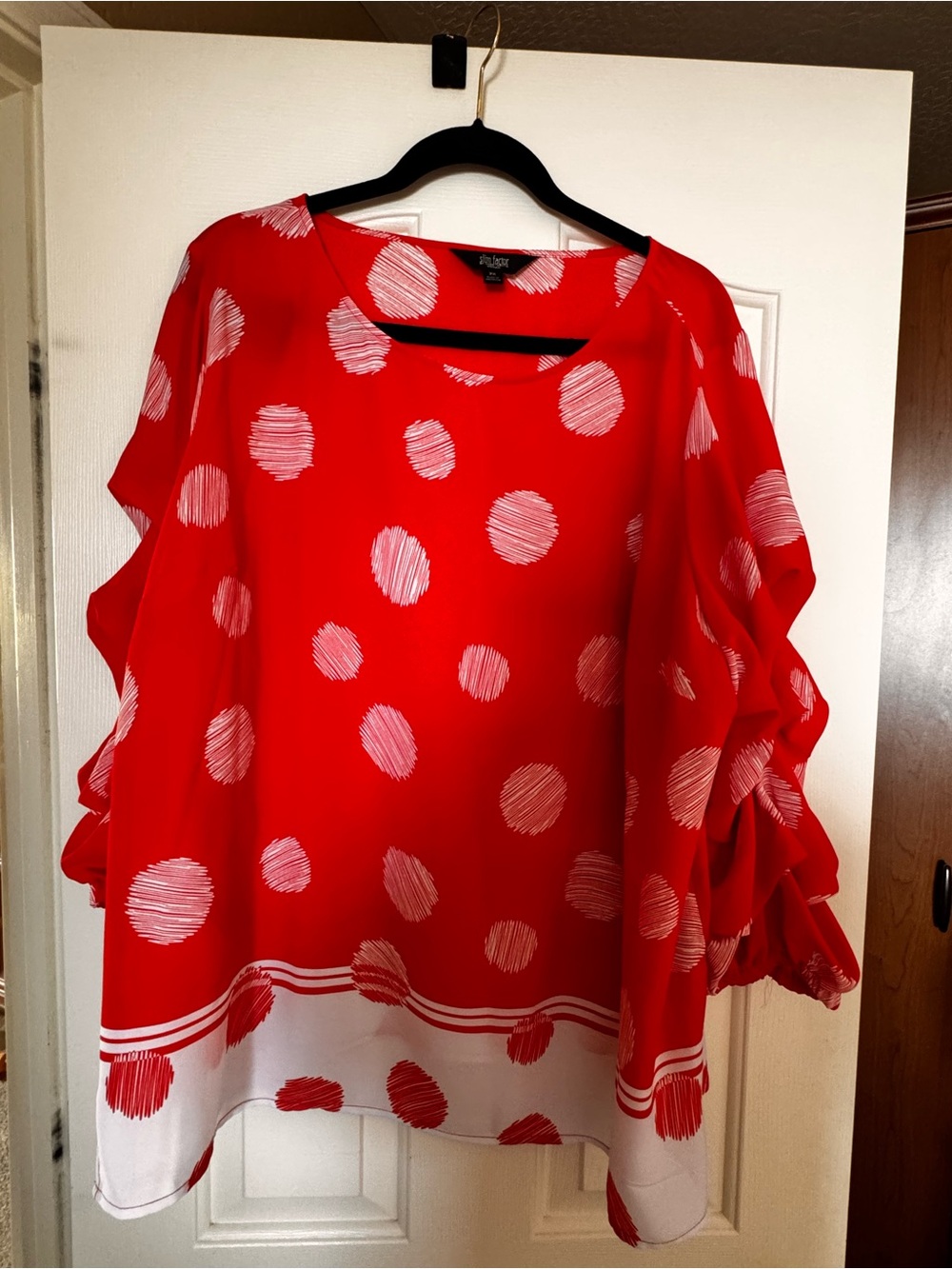 Investments Red and White Polka Dot Ruffle Sleeve Blouse